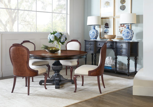 Hooker Furniture Charleston Round Pedestal Dining Table With 20" Removable Leaf, Cherry Veneer, Carved Base, Seats 6-8 6750-75203-00