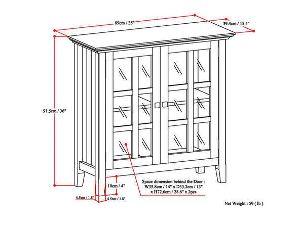 English Elm Acadian Low Storage Cabinet In Brunette Brown - Handcrafted Solid Wood With Adjustable Shelves & Style B136P159405