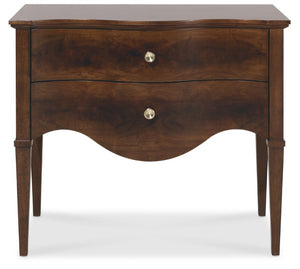 Hooker Furniture Archives Sculpted Two-Drawer Nightstand In Classic Walnut Veneer With Satin Brass Knobs, Timeless Elegance 6123-90116-89