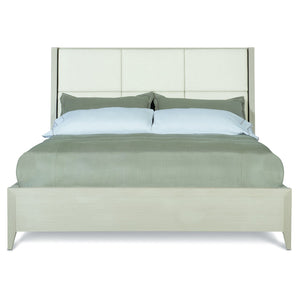 Bernhardt Bernhardt Axiom King Upholstered Panel Bed — Winged Headboard, Linear Gray Wood, Durable Slat Support K1089