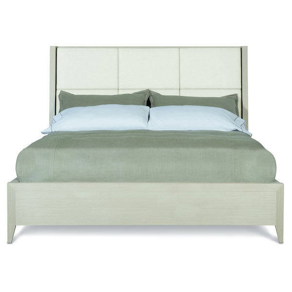 Bernhardt Bernhardt Axiom King Upholstered Panel Bed — Winged Headboard, Linear Gray Wood, Durable Slat Support K1089