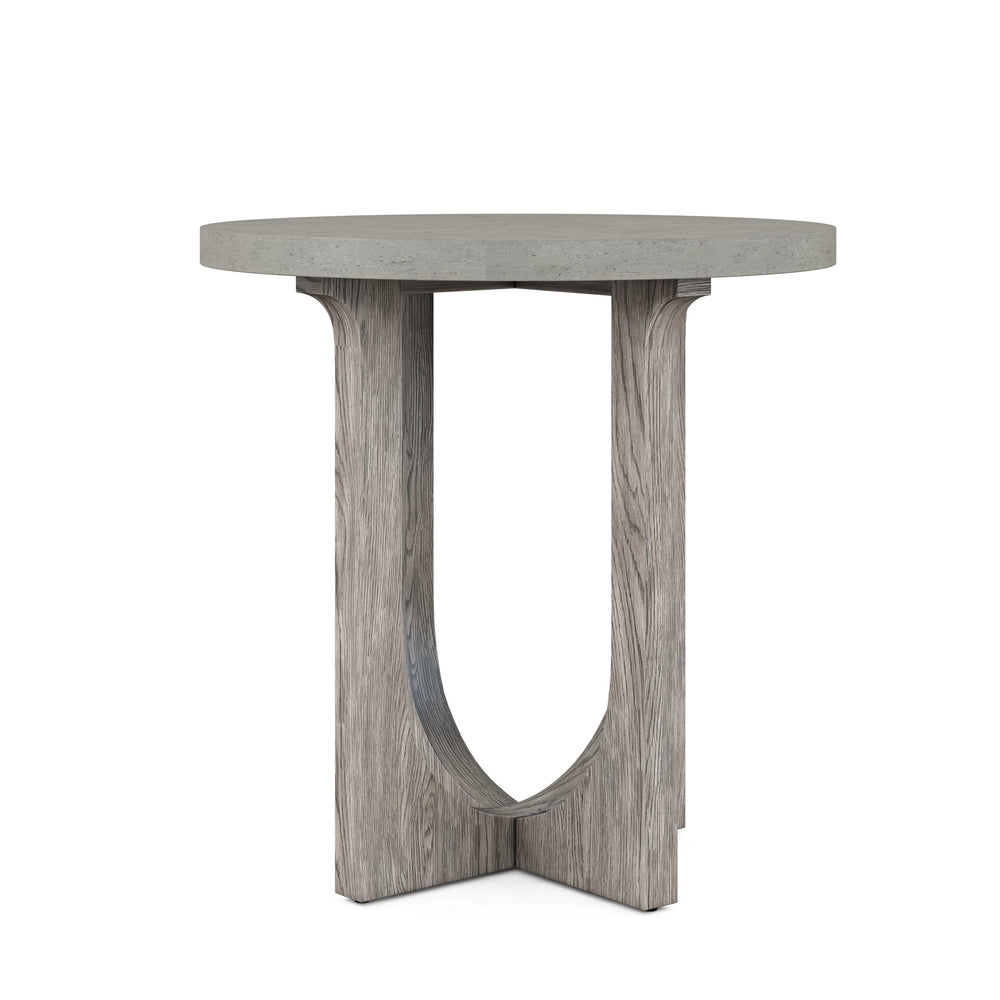 A.R.T. Furniture Vault Round Chairside Table - Chic Mink Finish With Cast Resin Concrete Top For Modern Living Spaces Gray Parawood Solids,White Oak Veneers,Resin 285303-2354