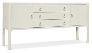 Hooker Furniture Serenity Sand Dollar Shore Server With Raffia Grasscloth Finish, Soft-Close Storage & Champagne Pulls 6350-75907-03