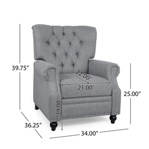 English Elm Christopher Knight Home® - Button Button Tufted Heavy Duty Manual Push-Back Recliner Chair with Nailhead Accents and Comfort Backrest Grey 71976.00GRY