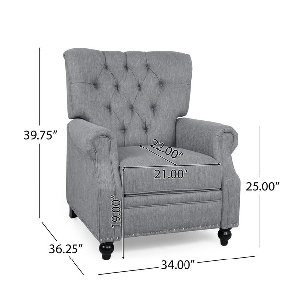 English Elm Christopher Knight Home® - Button Button Tufted Heavy Duty Manual Push-Back Recliner Chair with Nailhead Accents and Comfort Backrest Grey 71976.00GRY
