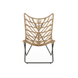 English Elm Bryson Wicker Rattan Outdoor Accent Chair Boho Modern Patio Seating with Geometric Base 70651.00LBRN