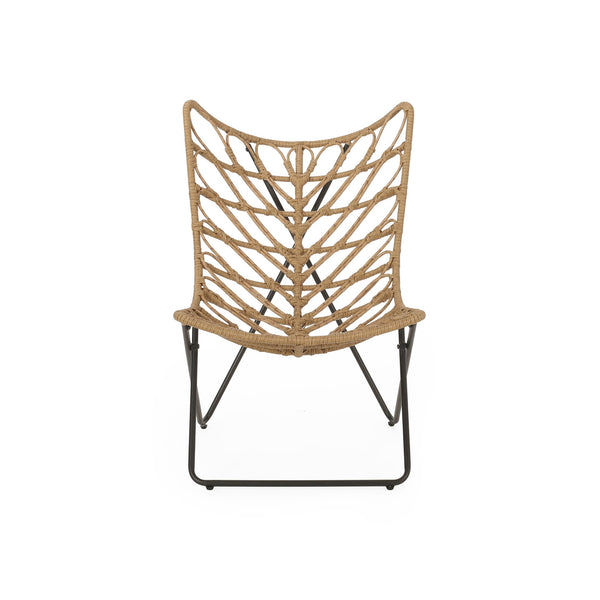English Elm Bryson Wicker Rattan Outdoor Accent Chair Boho Modern Patio Seating with Geometric Base 70651.00LBRN