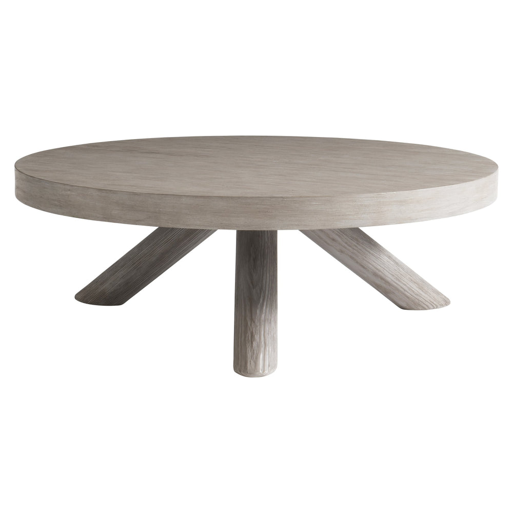 Bernhardt Bernhardt Harmon Cocktail Table In Textured Gris Finish — 48" Round Pine Veneer Top, Three-Leg Stability 555015