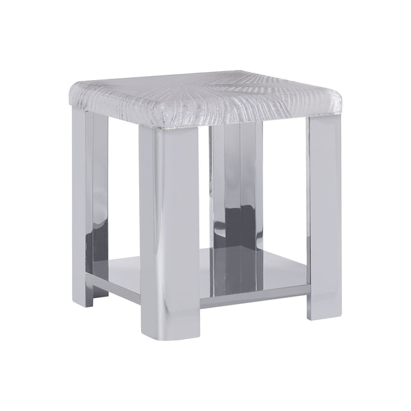 Bernhardt Bernhardt Sculptural Aura Side Table With Carved Acrylic Top & Polished Stainless Shelf – Luxe Accent 316111