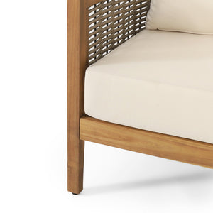 English Elm Crowne Five Piece Outdoor Chat Set Acacia Wood Woven Rattan Resort Patio Lounge 73149.00-74129-30-31