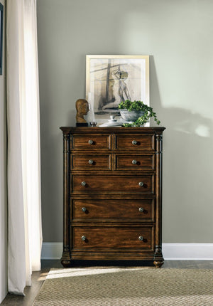 Hooker Furniture Leesburg Mahogany 5-Drawer Chest With Cedar-Lined Bottom, Felt-Top Drawers & Antique Brass Hardware 5381-90010