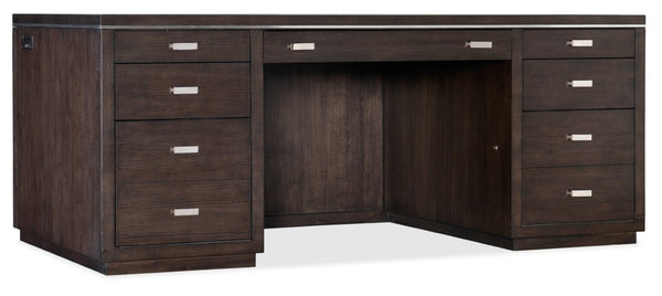 Hooker Furniture House Executive Desk With Dark Roast Ash Veneer, Seven Drawers, Locking File Storage, Metal Trim 36.00 L x 72.00W x 29.75H 5892-10562-85