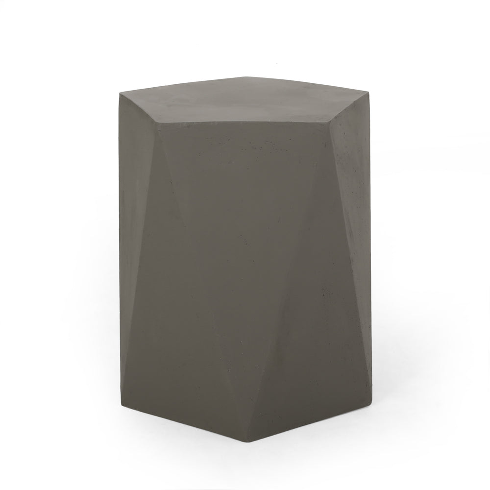 English Elm Christopher Knight Home® - APOLLO geometric concrete side table with gem-cut pentagon base, durable modern outdoor accent piece Light Gray 67525.00LGRY