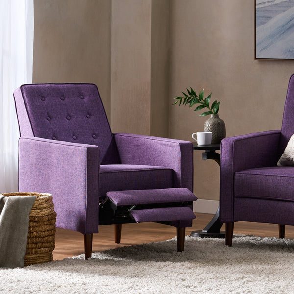 English Elm Christopher Knight Home® - Fabric Recliner Chair Mid-Century Modern Pushback Single Sofa with Tufted Cushion, Birch Legs, Cozy Comfort Purple 60741.00MPUR