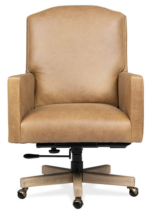 Hooker Furniture Shore Executive Office Chair Top Grain Leather Swivel Seat with Wood Accent Base EC888-085