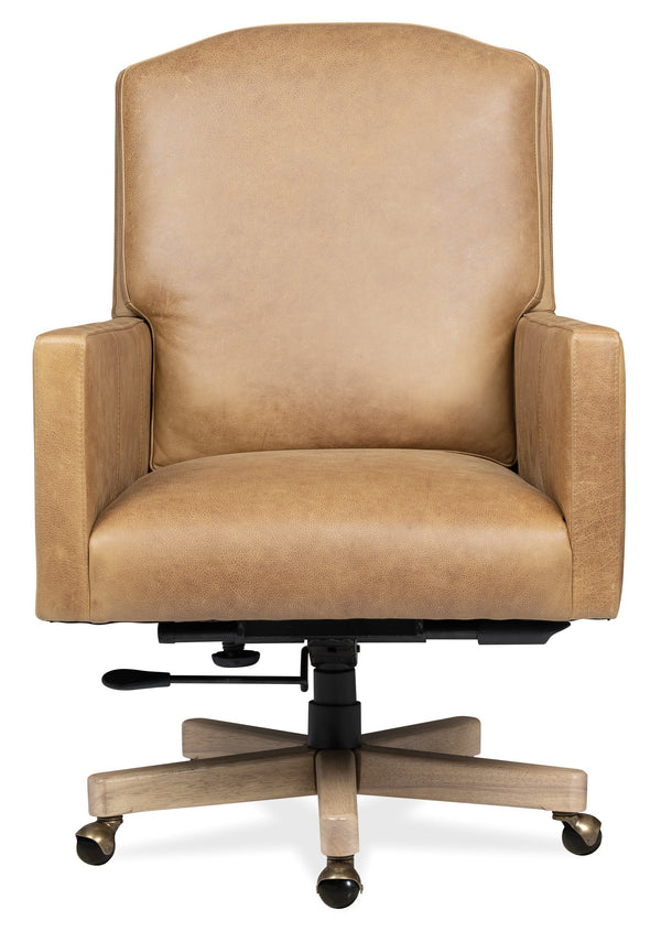 Hooker Furniture Shore Executive Office Chair Top Grain Leather Swivel Seat with Wood Accent Base EC888-085