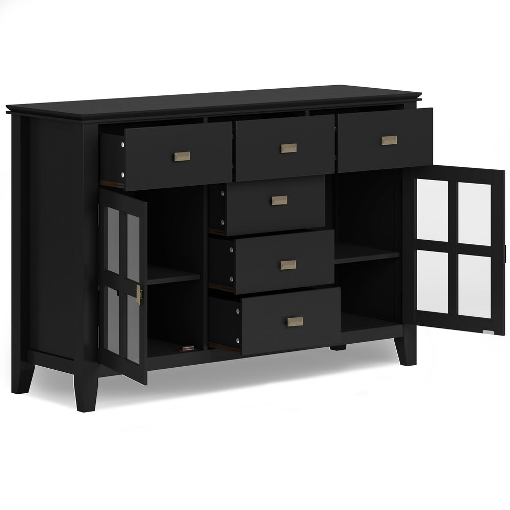 English Elm Artisan Solid Wood Sideboard Buffet: Elegant Black Finish, Ample Storage & Timeless Design For Home B136P158388