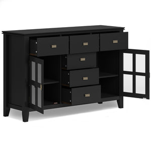 English Elm Artisan Solid Wood Sideboard Buffet: Elegant Black Finish, Ample Storage & Timeless Design For Home B136P158388
