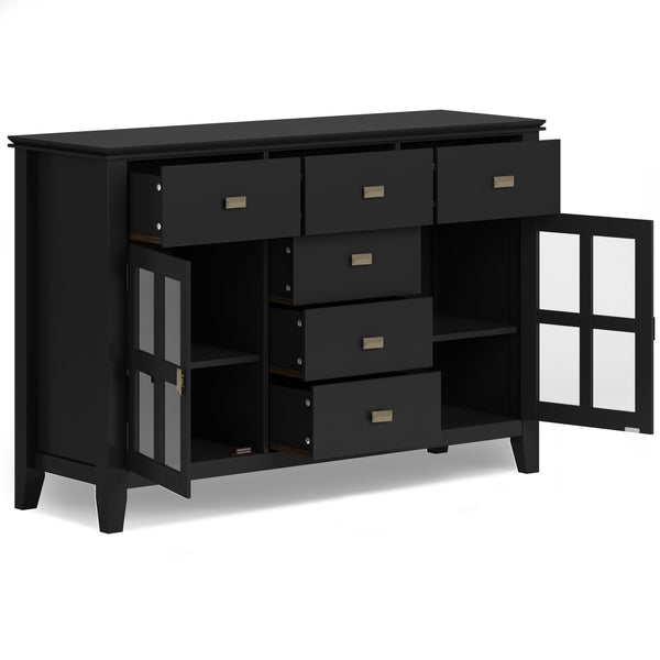 English Elm Artisan Solid Wood Sideboard Buffet: Elegant Black Finish, Ample Storage & Timeless Design For Home B136P158388