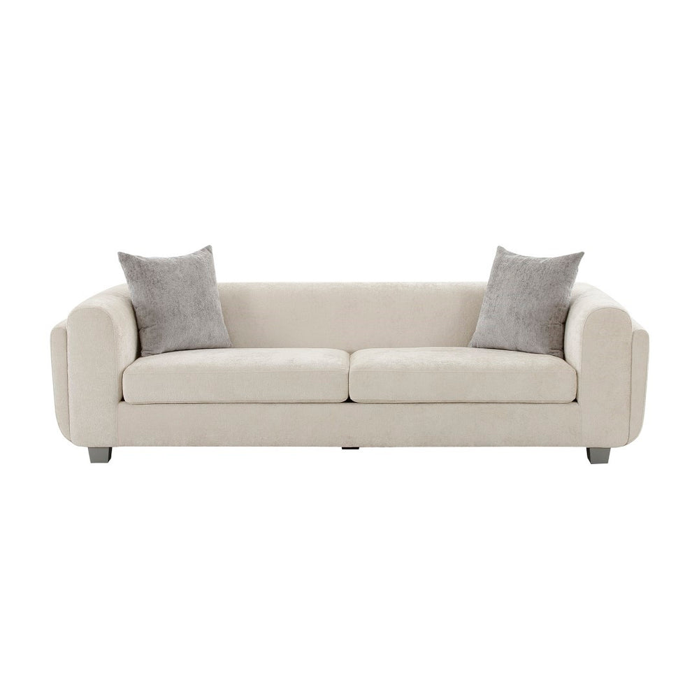 Pasargad Home Bergamo 3-seater Sofa In Ivory With Pillows - Mid-century Modern Elegance & Comfort Ivory Polyester Pzw-20044-3