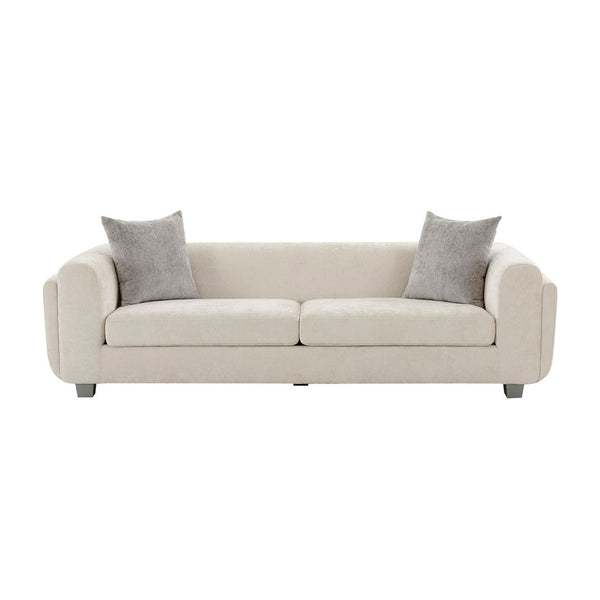Pasargad Home Bergamo 3-seater Sofa In Ivory With Pillows - Mid-century Modern Elegance & Comfort Ivory Polyester Pzw-20044-3