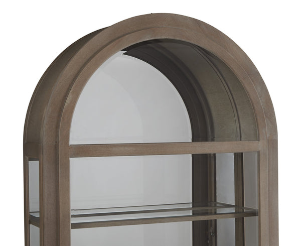 Hooker Furniture Arch Curio Cabinet With Glass Sliding Door – Elegant Arched Design For Sophisticated Living Spaces Brown Oak Veneer P021787