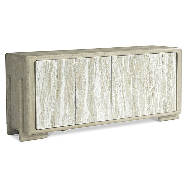 Bernhardt Bernhardt Arcadia Rustic-Modern Entertainment Credenza With Faux Stone Doors, Wire-Brushed Oak Finish 334880