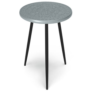 English Elm Sherbourne Handcrafted Grey Side Table with Carved Mango Wood Top & Black Metal Legs, 17" x 20" B136P159600