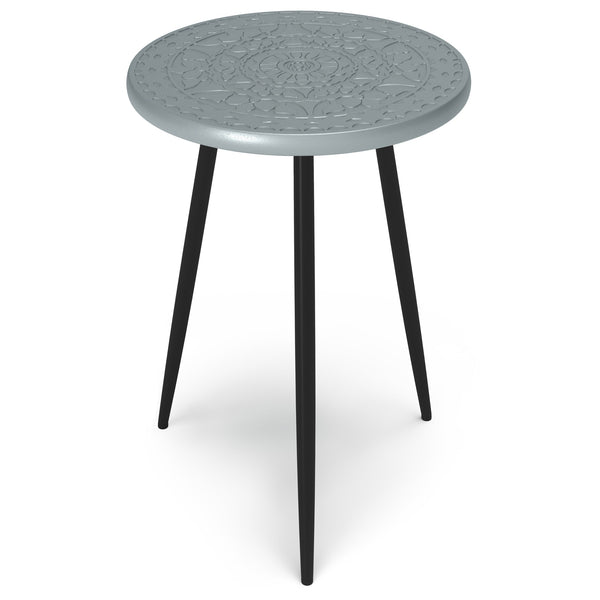 English Elm Sherbourne Handcrafted Grey Side Table with Carved Mango Wood Top & Black Metal Legs, 17" x 20" B136P159600