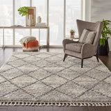 Nourison Scandinavian Shag SCN01 Machine Made Power-loomed No Border Indoor Only Shag Scandinavian Rug Ivory,Grey, Ivory and Grey 100% Polypropylene 99446716033