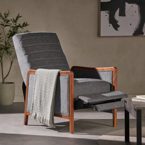 English Elm Christopher Knight Home® - Fabric Mid-Century Recliner Chair Grey – Pushback Upholstered Seat, Channel Stitching, Birch Wood Frame, Cozy 70451.00FGRY