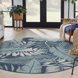 Nourison Garden Oasis GOA02 Machine Made Power-loomed Borderless Design Indoor/Outdoor Outdoor Tropical Rug Navy, Navy 100% Polypropylene 99446996558