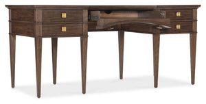 Hooker Furniture Diplomat Figured Walnut Writing Desk With Removable Writing Surfaces, Drop-Front Drawer, Gold Knobs 6082-10458-89