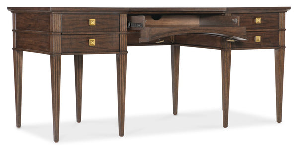 Hooker Furniture Diplomat Figured Walnut Writing Desk With Removable Writing Surfaces, Drop-Front Drawer, Gold Knobs 6082-10458-89