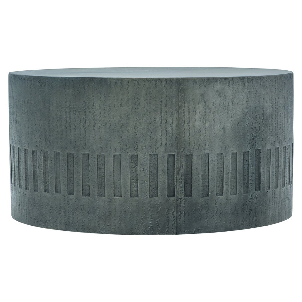 Bernhardt Bernhardt Miramar Round Cocktail Table — Textured Glass-Reinforced Concrete, Etched Geometric Charcoal Finish, Weather-Ready 35.5" X01025