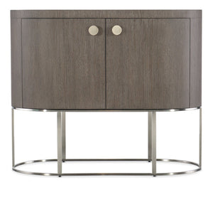 Hooker Furniture Modern Mood Oval Nightstand With Floating Metal Base, Quartersawn Oak Veneer, Soft-Close Doors, Cable Management Medium Brown 6850-90317-89