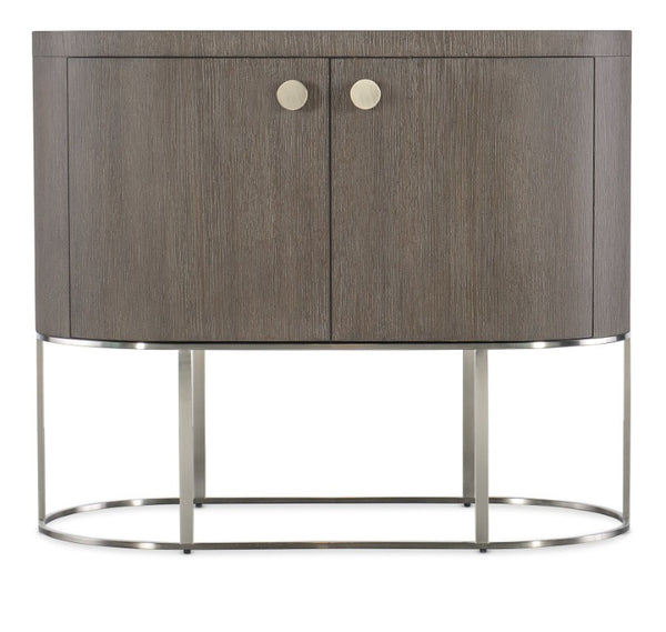 Hooker Furniture Modern Mood Oval Nightstand With Floating Metal Base, Quartersawn Oak Veneer, Soft-Close Doors, Cable Management Medium Brown 6850-90317-89