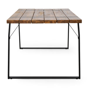 English Elm Christopher Knight Home® - ZORA Acacia Wood Dining Table with Iron Frame, Industrial Teak Finish, 70.75" Long Patio Centerpiece 72265.00BLK