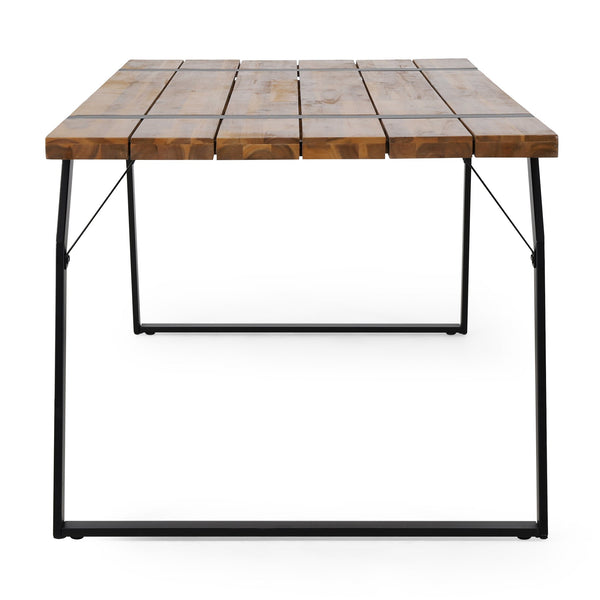 English Elm Christopher Knight Home® - ZORA Acacia Wood Dining Table with Iron Frame, Industrial Teak Finish, 70.75" Long Patio Centerpiece 72265.00BLK