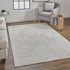 Feizy Rugs Micah Modern Abstract Area Rug - High-grade Soft Polyester, Stain Resistant, Easy Care, Contemporary Style Silver,Gray,White Polyester,Polypropylene 6943047fbgeslvh13