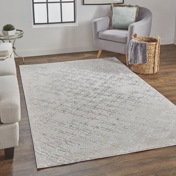 Feizy Rugs Micah Modern Abstract Area Rug - High-grade Soft Polyester, Stain Resistant, Easy Care, Contemporary Style Silver,Gray,White Polyester,Polypropylene 6943047fbgeslvh13