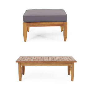 English Elm Christopher Knight Home® - Aston Teak Acacia Wood 3-Seater Outdoor Sofa Chat Set with Ottoman, Slat Design & Water-Resist Cushions 73001.00DGRY_74100.00DGRY