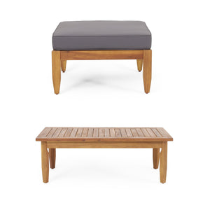 English Elm Christopher Knight Home® - Mid-Century Teak Ottoman & Coffee Table Set with Storage, Water-Resistant Cushions, Solid Acacia Wood 74100.00DGRY