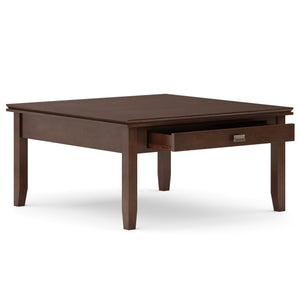 English Elm Artisan Square Coffee Table In Rich Russet Brown – Handcrafted Solid Wood With Storage Drawer B136P158413