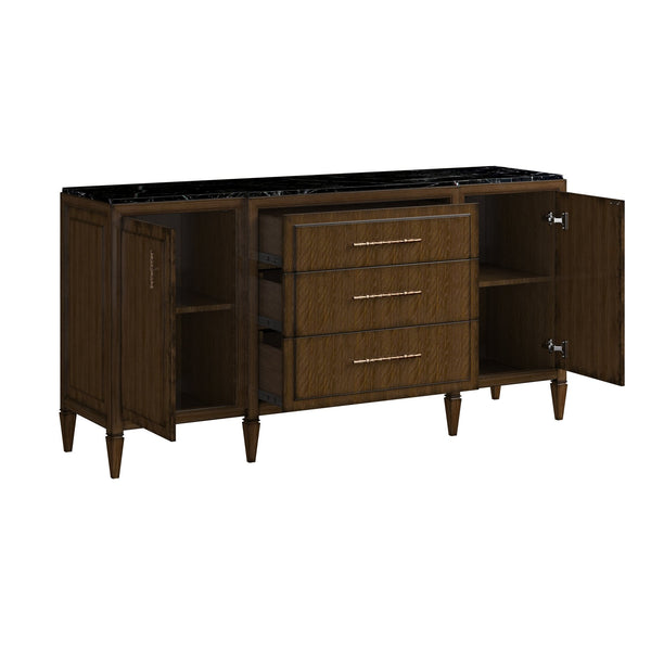 A.R.T. Furniture Eave Traditional Breakfront Credenza In Quartered Walnut With Gold Faux Bamboo Handles & Tapered Legs Brown Material(S), Poplar And Parawood Solids,Walnut Veneer 336252-1860