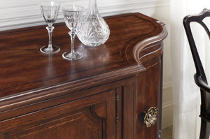 Hooker Furniture Charleston Maraschino Cherry Four-Door Buffet With Maple Inlay, Felt Silverware Tray & Antique Pulls 6750-75900-85