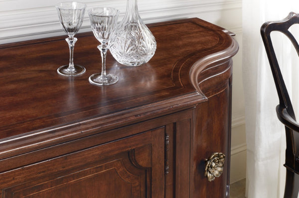 Hooker Furniture Charleston Maraschino Cherry Four-Door Buffet With Maple Inlay, Felt Silverware Tray & Antique Pulls 6750-75900-85