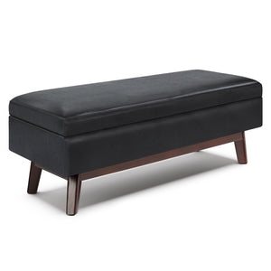 English Elm Owen Rectangular Storage Ottoman - Stylish Midnight Black Faux Leather For Modern Living Spaces B136P159179-GIGA