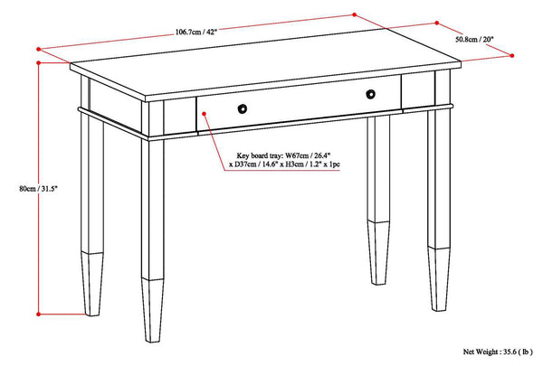English Elm Carlton Handcrafted Home Office Desk in Dark Tobacco Brown — Solid Wood, Flip-Down Drawer, Compact Stylish Workstation B136P158137