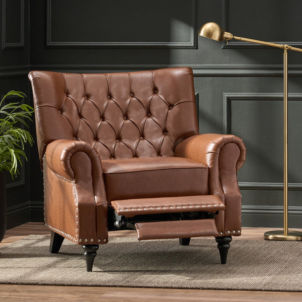 English Elm Christopher Knight Home® - Classic Classic Style Fabric Push Back Chair with Rivet Detail, Rolled Arms & Plush Cushions for Comfort and Stability Light Brown 71909.00PUCOGN